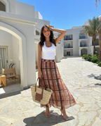 Check Tiered Maxi Skirt - Sheer Flowing A-Line Silhouette for Effortless Styling