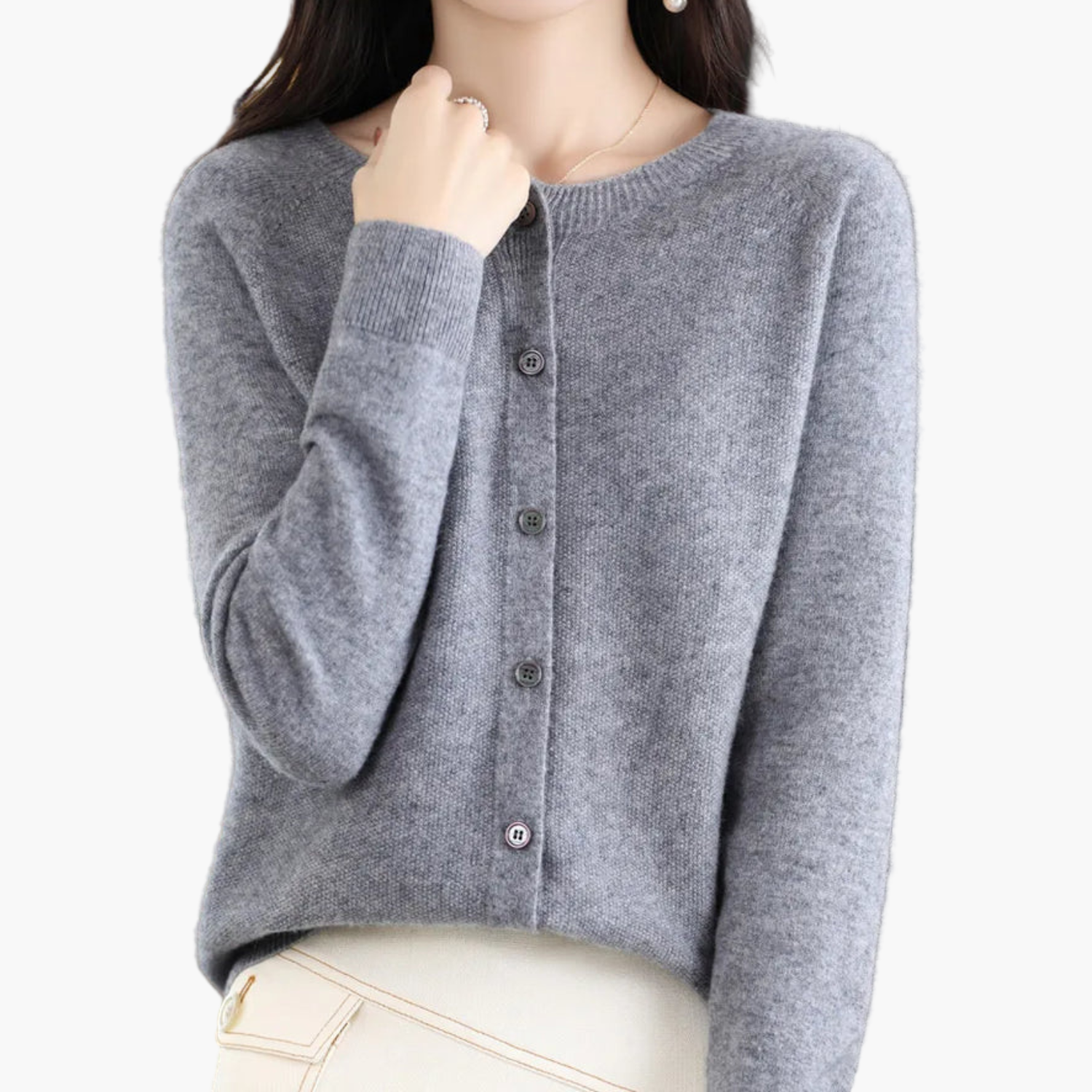 Camille | Women's Round Neck Knitted Cardigan – Classic Office & Everyday Style