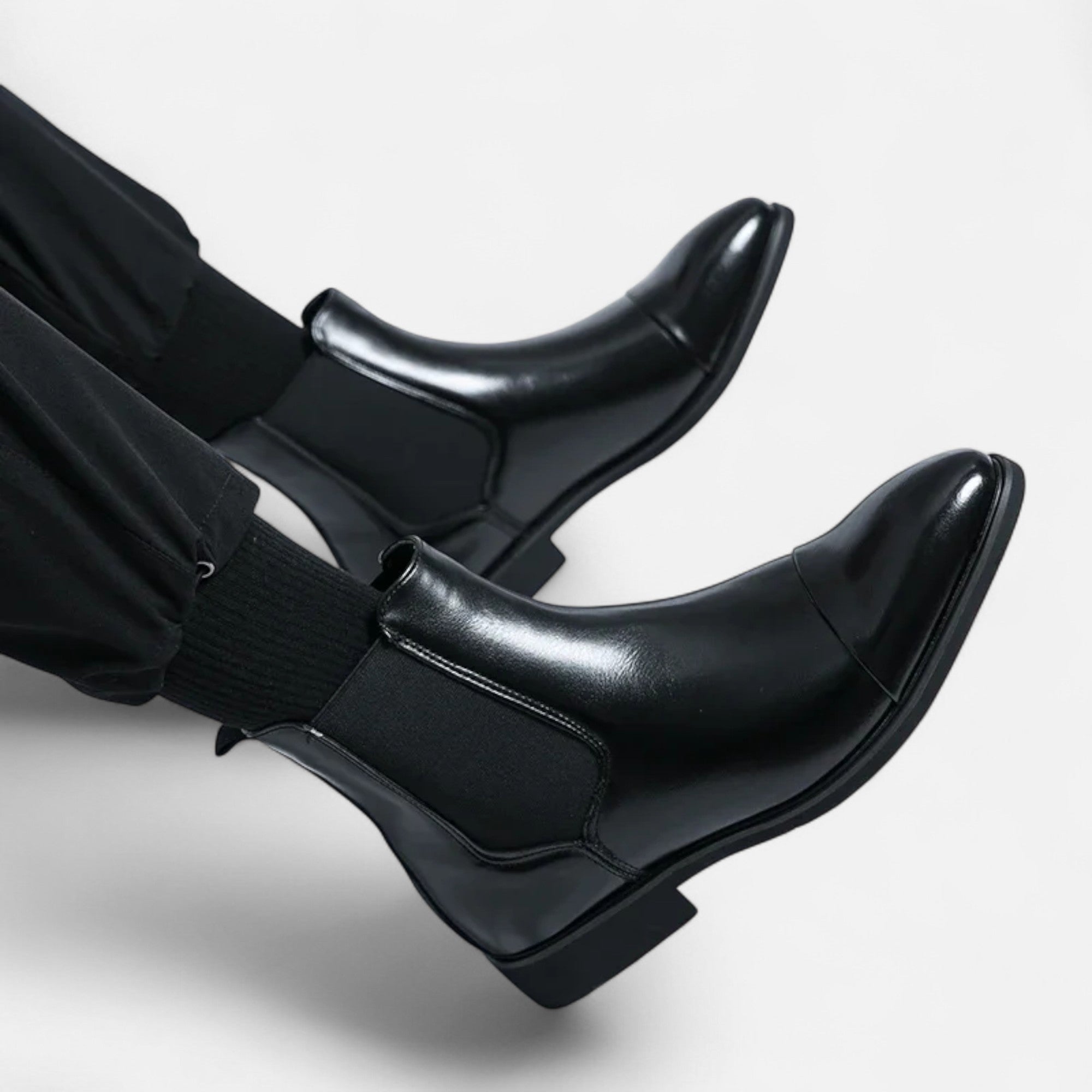 Men's Chelsea Boots Polished Black with Red Sole