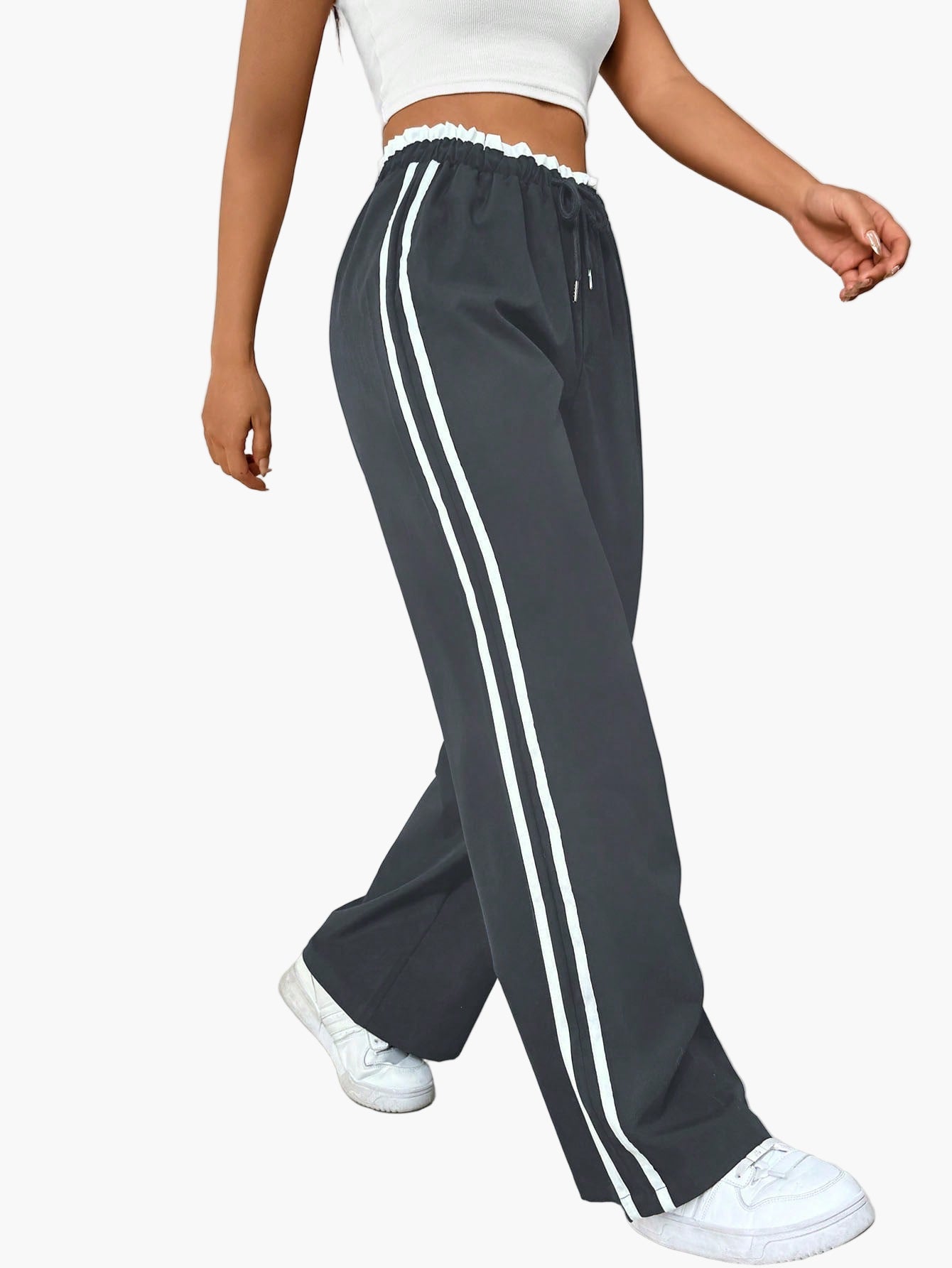 Keira | Women's Side Stripe Wide Leg Trousers – Sporty Casual Streetwear