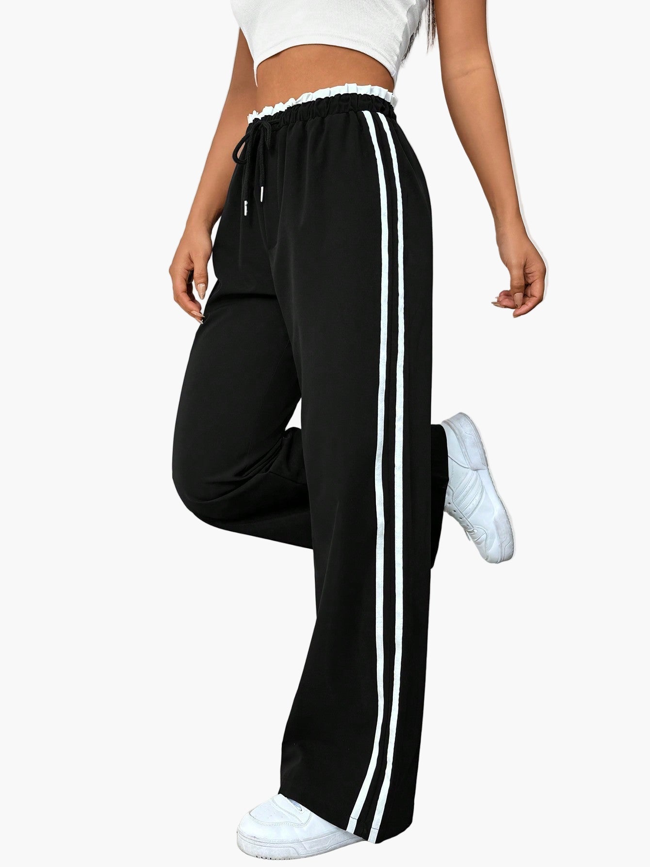 Keira | Women's Side Stripe Wide Leg Trousers – Sporty Casual Streetwear