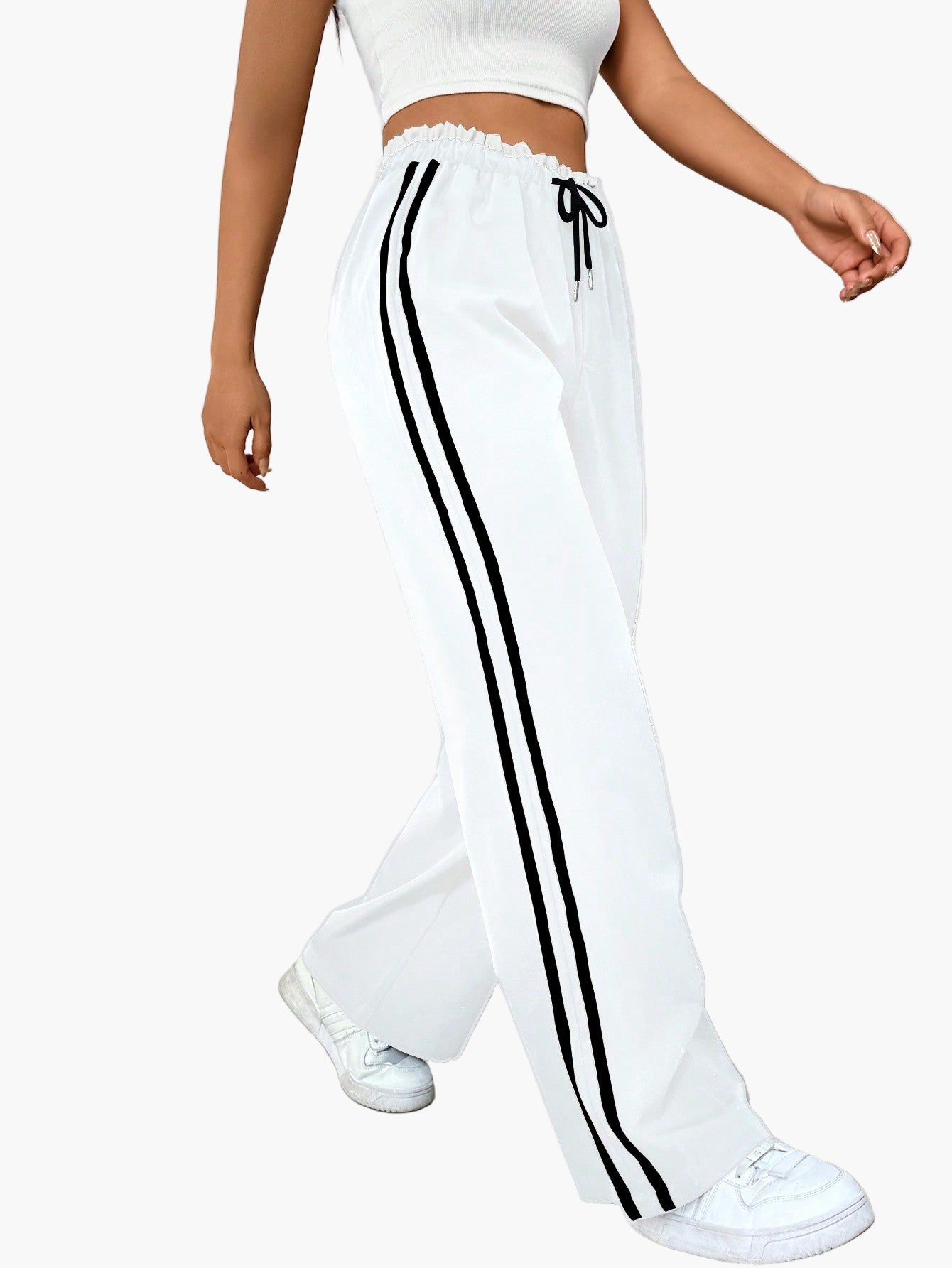 Keira | Women's Side Stripe Wide Leg Trousers – Sporty Casual Streetwear