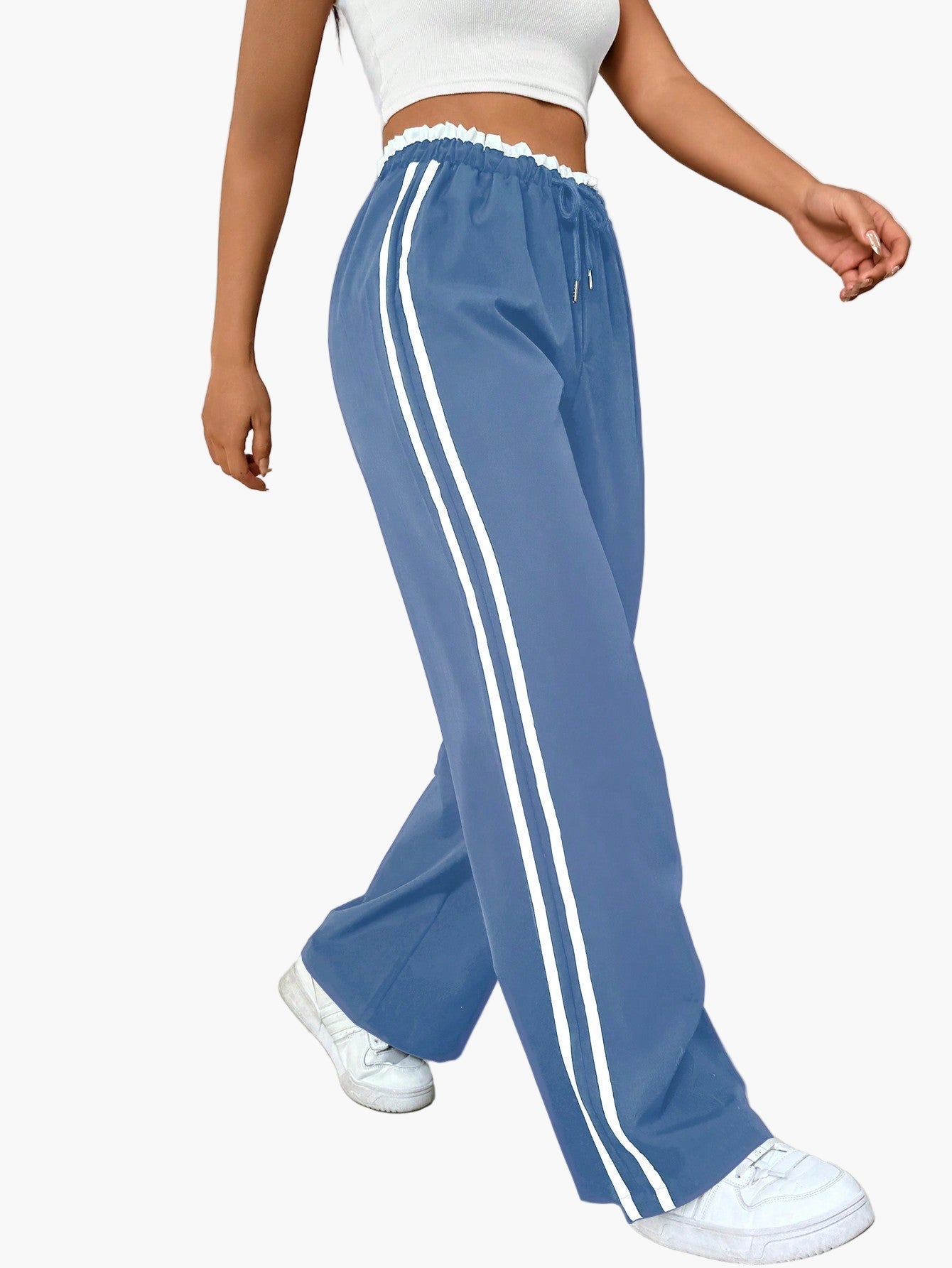 Keira | Women's Side Stripe Wide Leg Trousers – Sporty Casual Streetwear