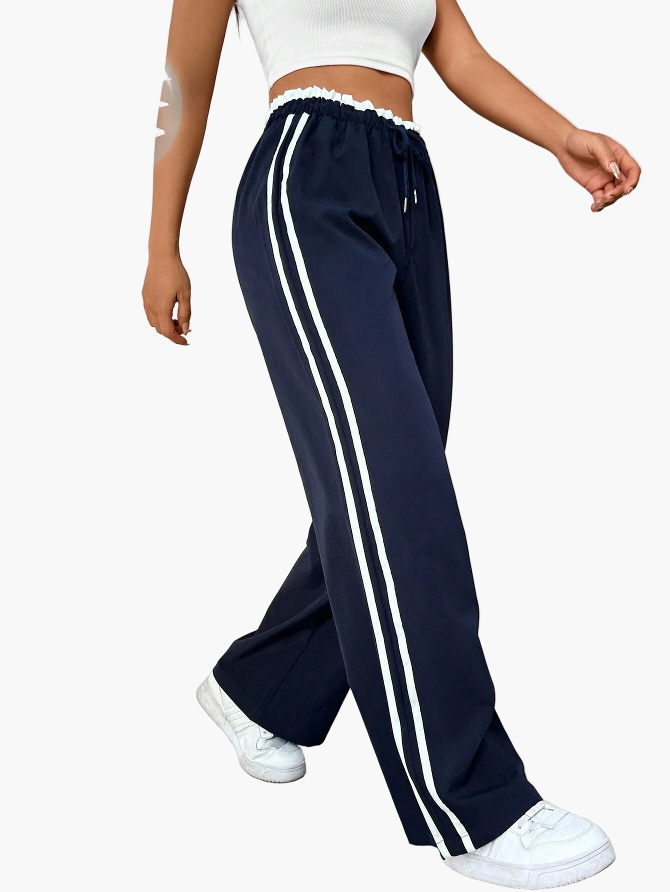 Keira | Women's Side Stripe Wide Leg Trousers – Sporty Casual Streetwear