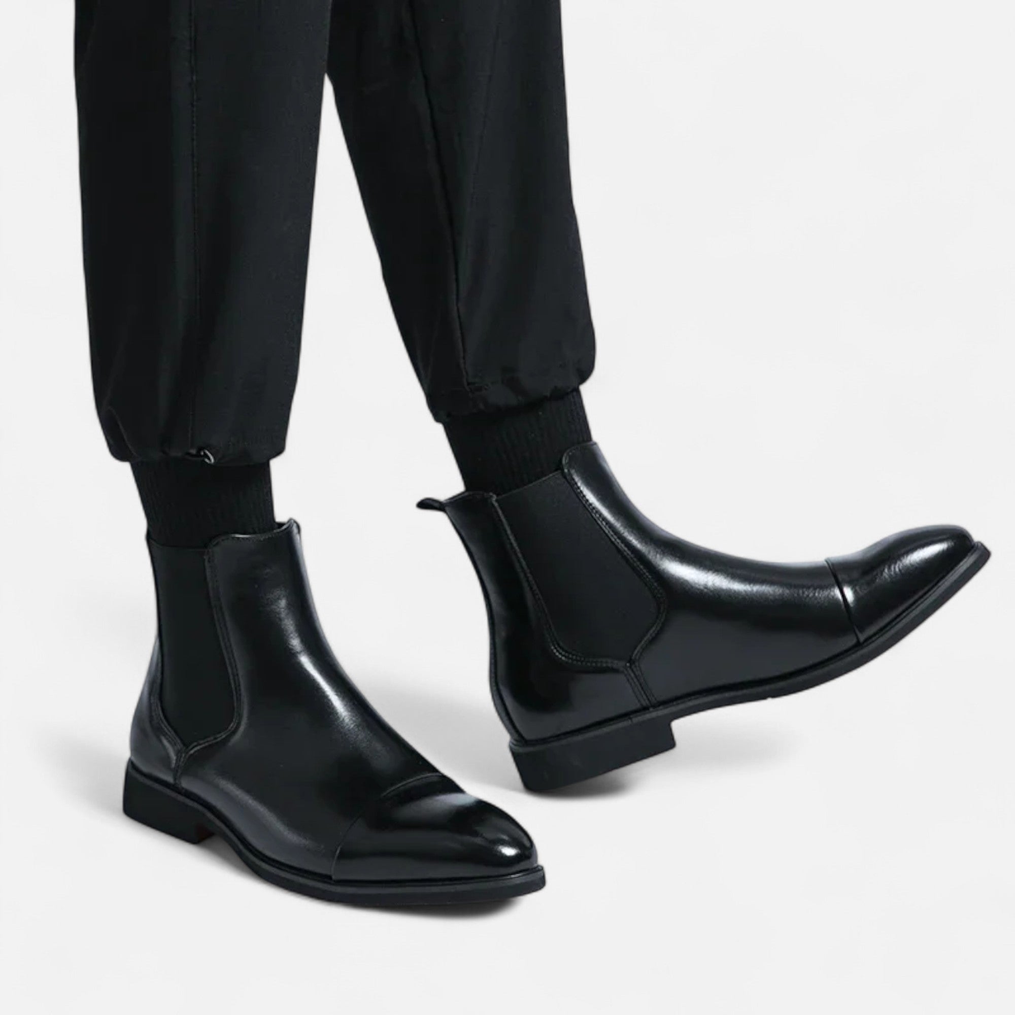 Men's Chelsea Boots Polished Black with Red Sole