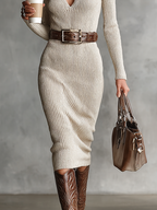 Chic Midi Knit Dress with High Neck – Elegant
