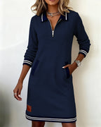Long Sleeve Zip Dress with Lapel Collar – Elegant