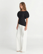 Asymmetric Top Black Puff Sleeve Short Sleeve Essential