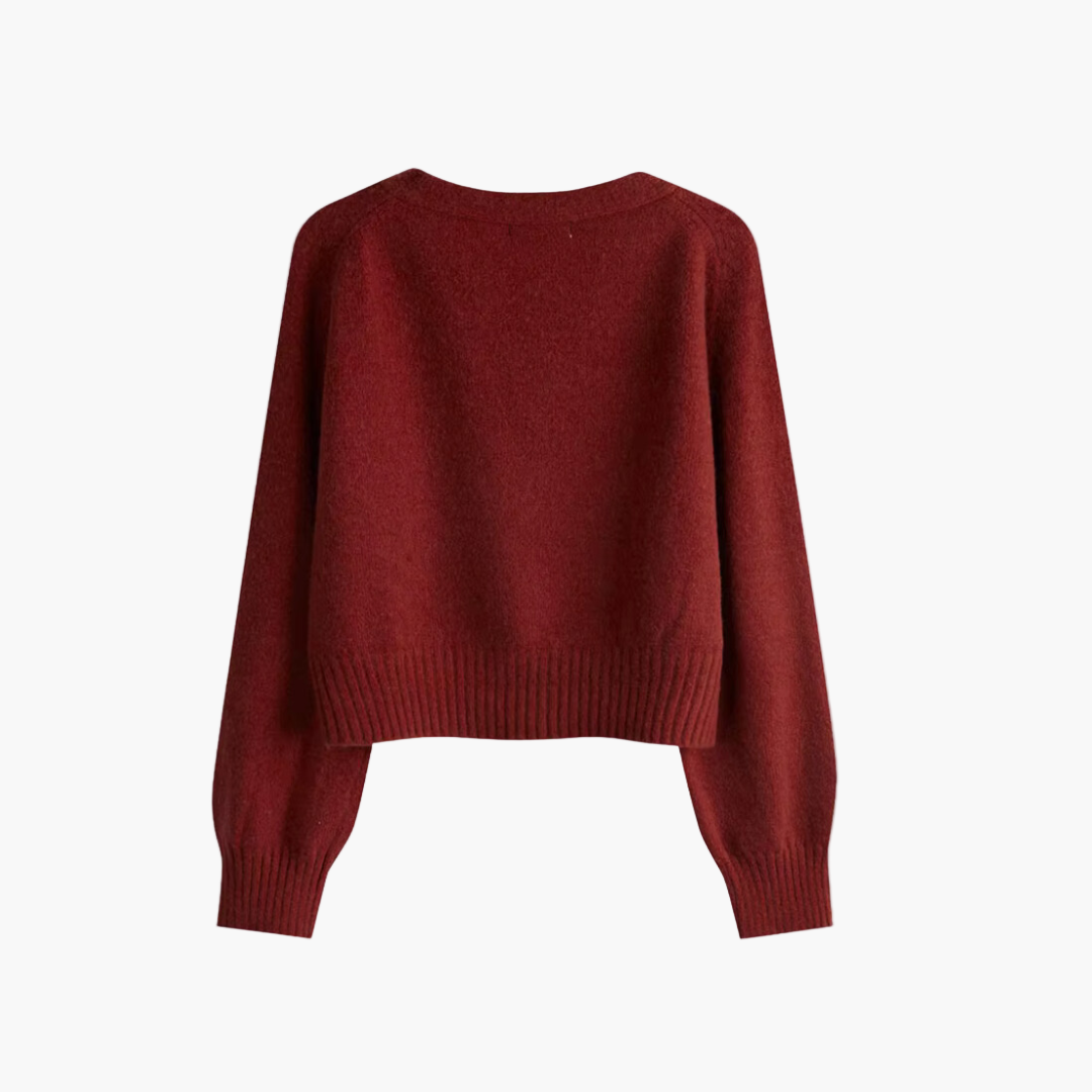 Women's V-Neck Cardigan - Asymmetrical Button Knit