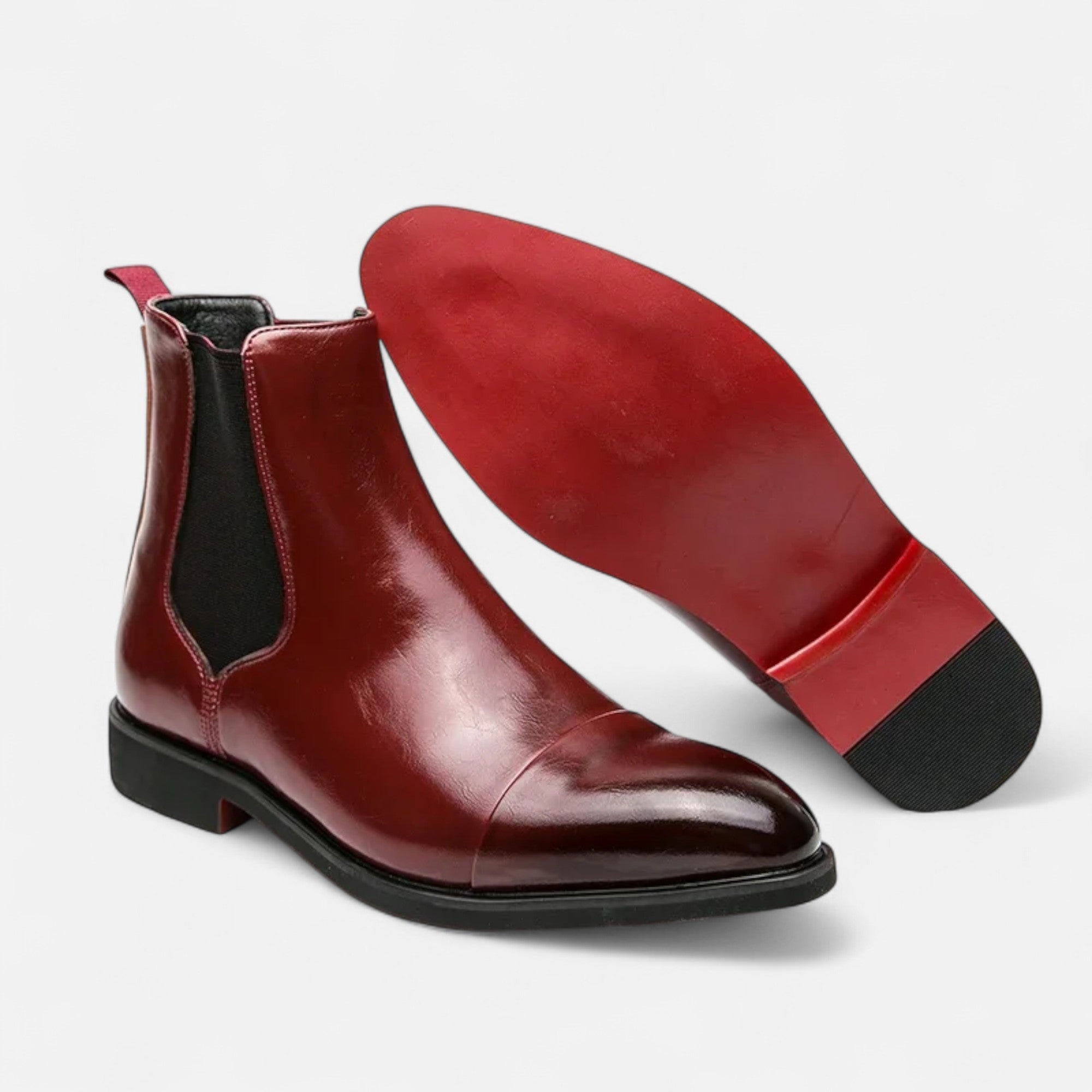 Men's Chelsea Boots Polished Black with Red Sole
