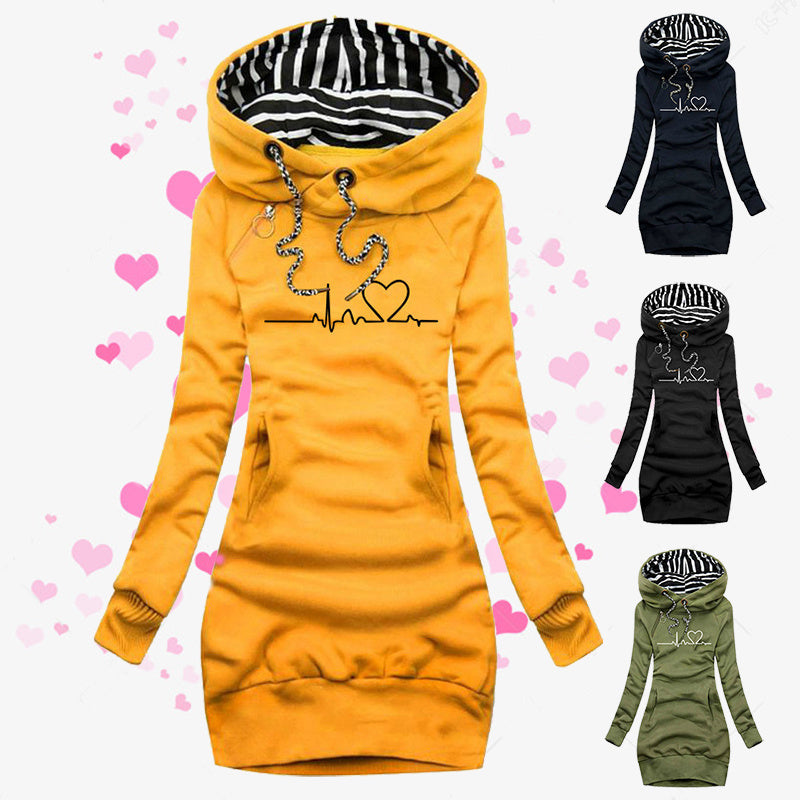 Janet | Women's Longline Hoodie with Heart Print – Cute Oversized Sweatshirt