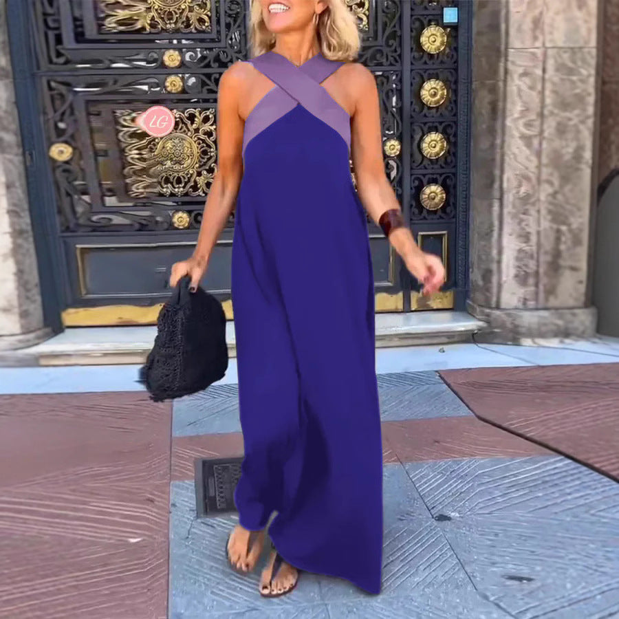 Cross Front Maxi Dress - Sleeveless Holiday Maxi Dress with Relaxed Fit for Summer Occasion and Everyday Wear