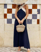 Cross Front Maxi Dress - Sleeveless Holiday Maxi Dress with Relaxed Fit for Summer Occasion and Everyday Wear
