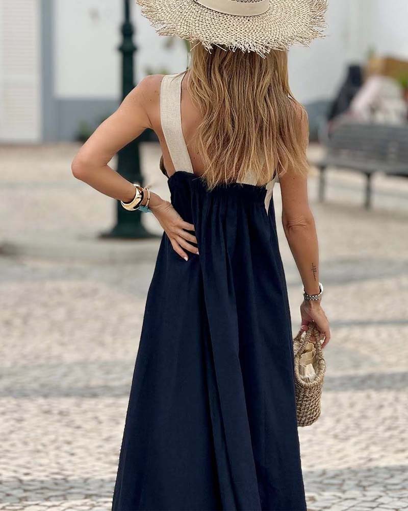 Cross Front Maxi Dress - Sleeveless Holiday Maxi Dress with Relaxed Fit for Summer Occasion and Everyday Wear