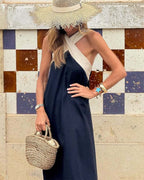 Cross Front Maxi Dress - Sleeveless Holiday Maxi Dress with Relaxed Fit for Summer Occasion and Everyday Wear