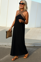 Cross Front Maxi Dress - Sleeveless Holiday Maxi Dress with Relaxed Fit for Summer Occasion and Everyday Wear
