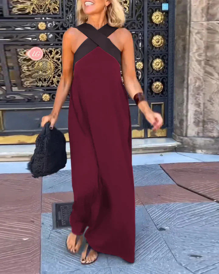 Cross Front Maxi Dress - Sleeveless Holiday Maxi Dress with Relaxed Fit for Summer Occasion and Everyday Wear