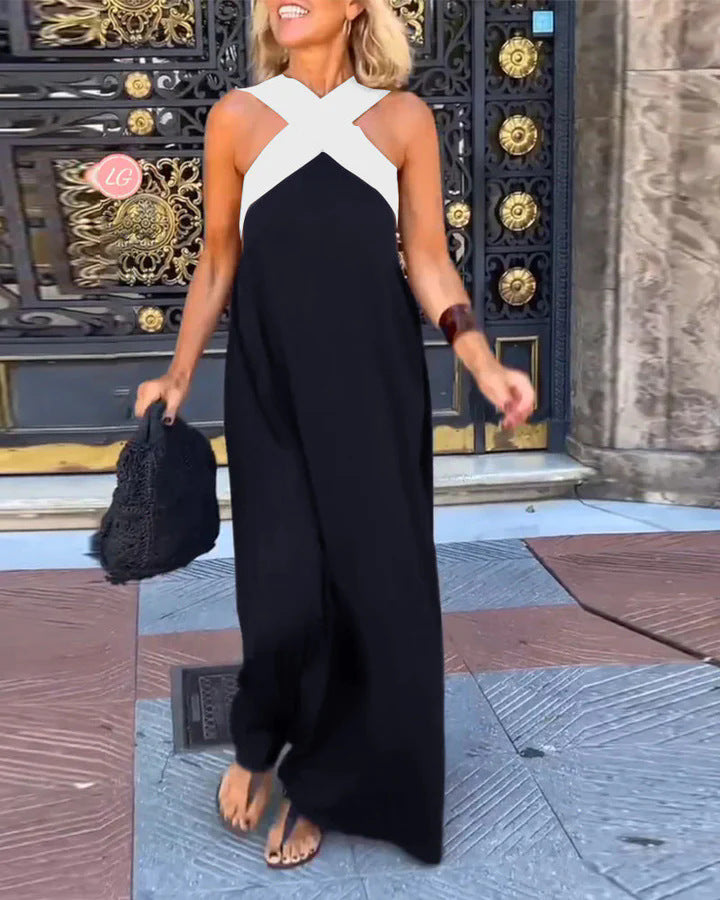 Cross Front Maxi Dress - Sleeveless Holiday Maxi Dress with Relaxed Fit for Summer Occasion and Everyday Wear