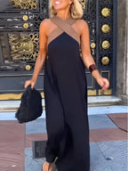 Cross Front Maxi Dress - Sleeveless Holiday Maxi Dress with Relaxed Fit for Summer Occasion and Everyday Wear