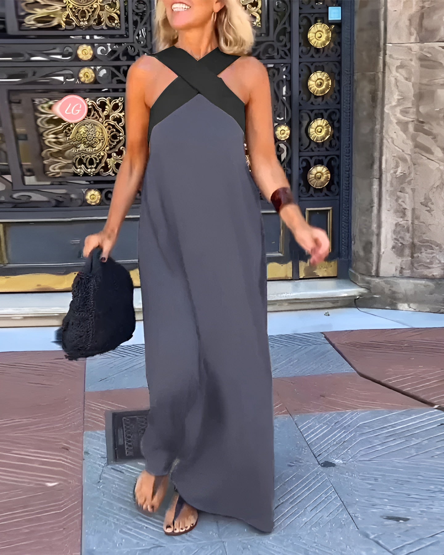 Cross Front Maxi Dress - Sleeveless Holiday Maxi Dress with Relaxed Fit for Summer Occasion and Everyday Wear