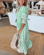 Floral V-Neck Midi Dress - Lightweight Summer Midi Dress with Relaxed Fit for Day-to-Night Occasion Wear