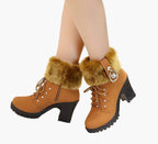 Florence | Women's Heeled Winter Ankle Boots – Lace Up with Faux Fur Trim
