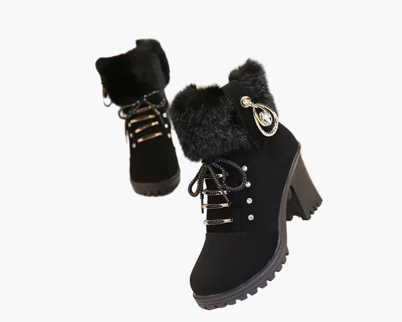Florence | Women's Heeled Winter Ankle Boots – Lace Up with Faux Fur Trim