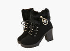 Florence | Women's Heeled Winter Ankle Boots – Lace Up with Faux Fur Trim