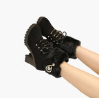 Florence | Women's Heeled Winter Ankle Boots – Lace Up with Faux Fur Trim