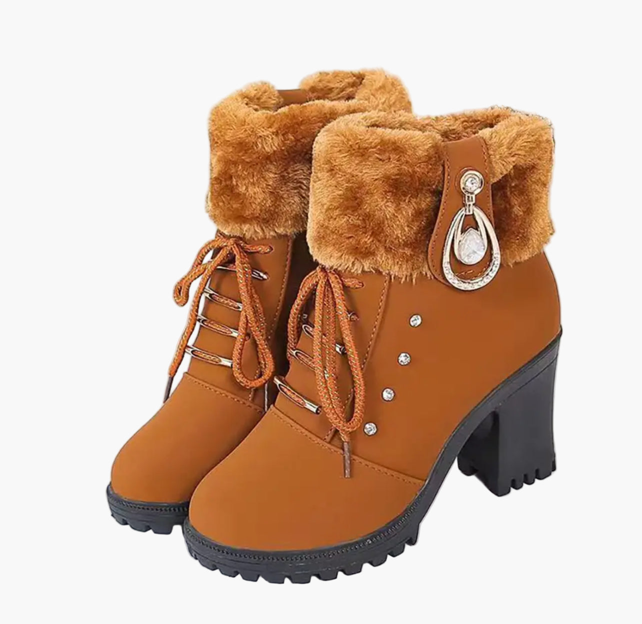 Florence | Women's Heeled Winter Ankle Boots – Lace Up with Faux Fur Trim