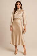 High-Waisted Midi Dress - Elegant Refined Silhouette