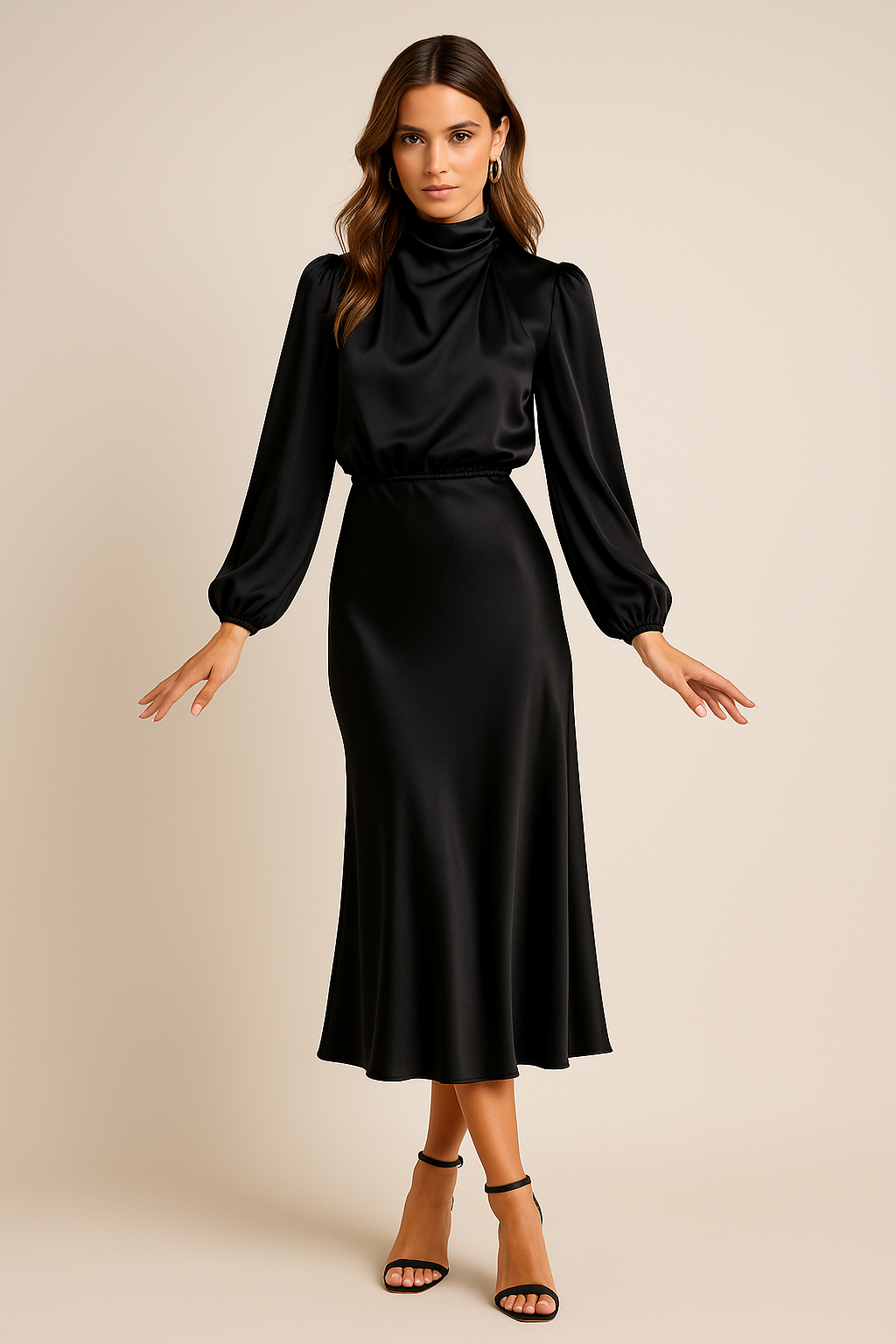 High-Waisted Midi Dress - Elegant Refined Silhouette