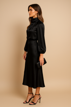 High-Waisted Midi Dress - Elegant Refined Silhouette