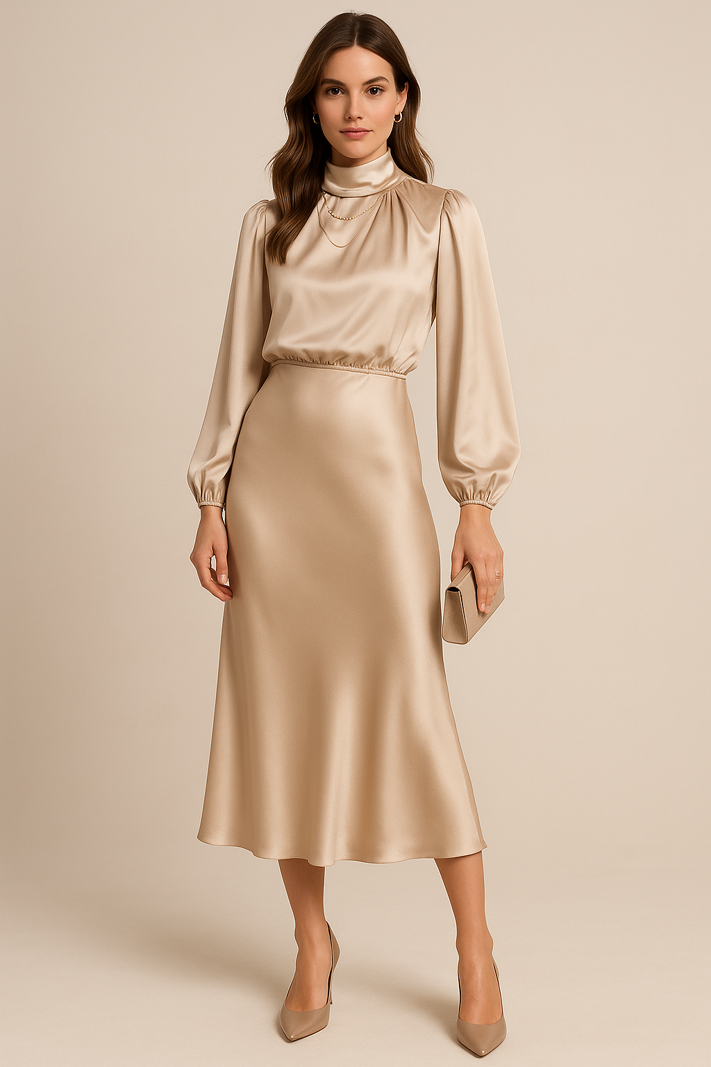 High-Waisted Midi Dress - Elegant Refined Silhouette