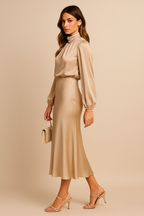 High-Waisted Midi Dress - Elegant Refined Silhouette
