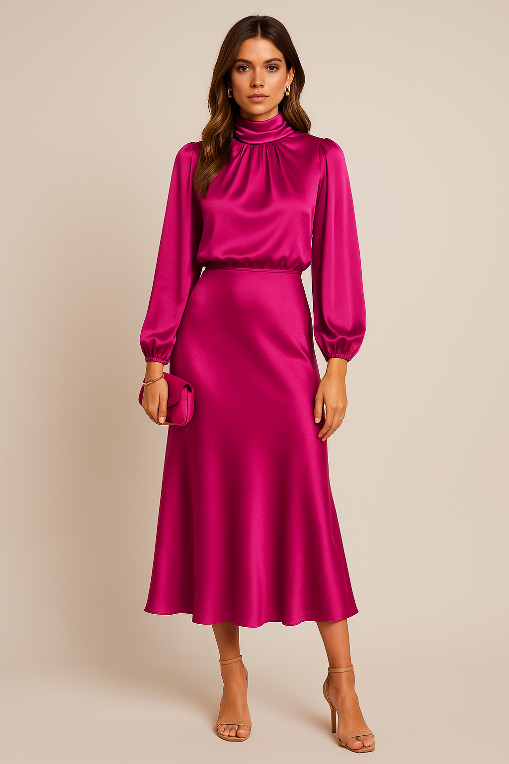 High-Waisted Midi Dress - Elegant Refined Silhouette