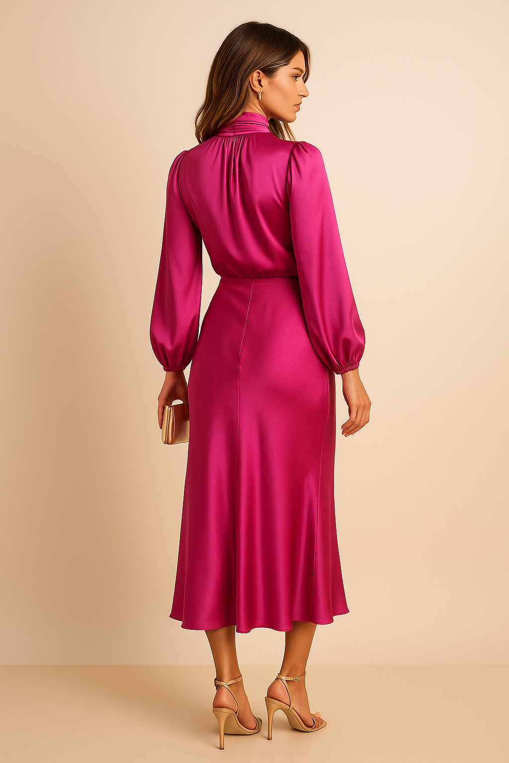 High-Waisted Midi Dress - Elegant Refined Silhouette
