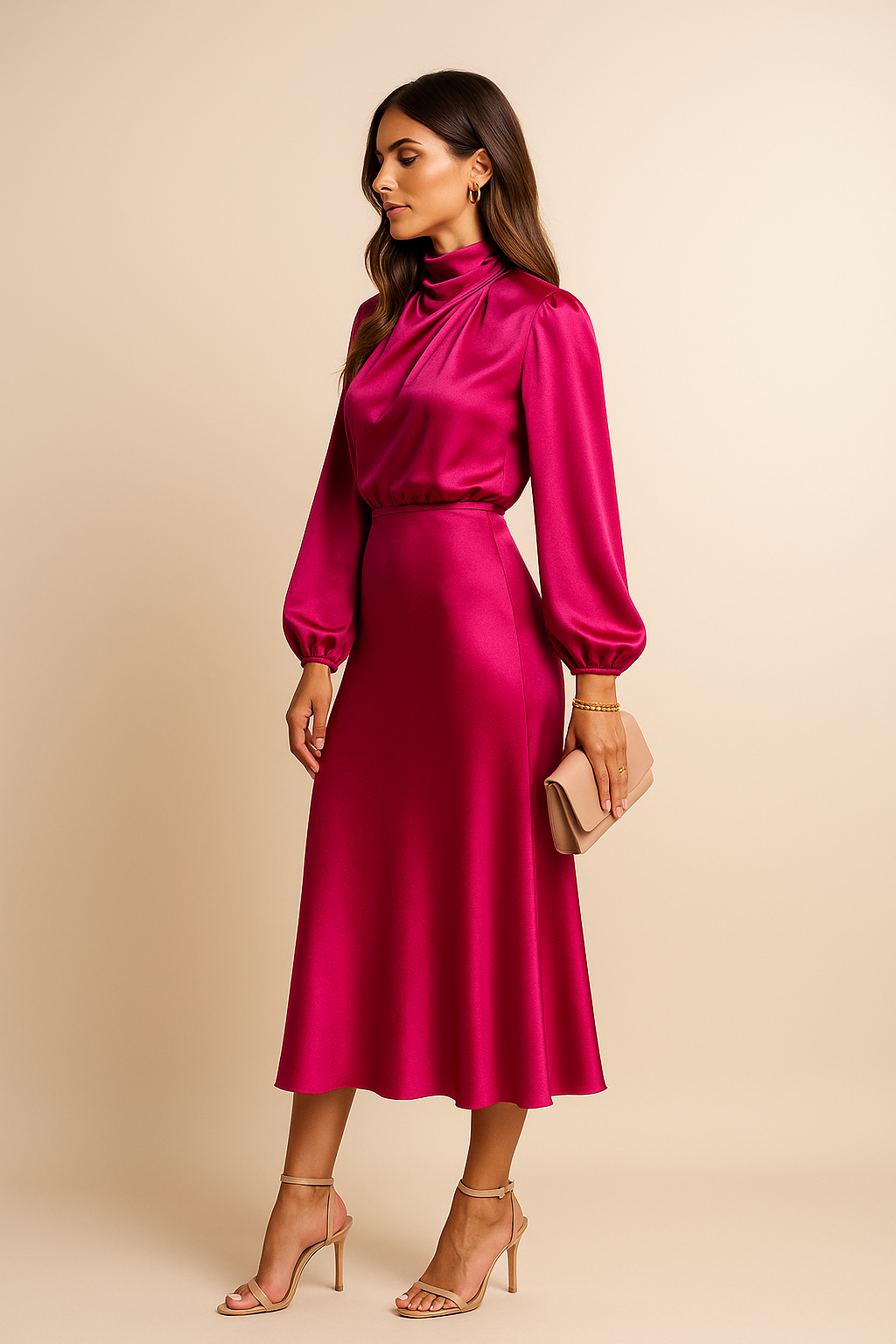 High-Waisted Midi Dress - Elegant Refined Silhouette