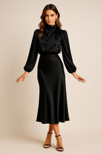 High-Waisted Midi Dress - Elegant Refined Silhouette