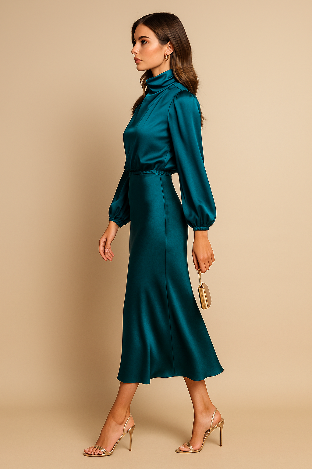 High-Waisted Midi Dress - Elegant Refined Silhouette