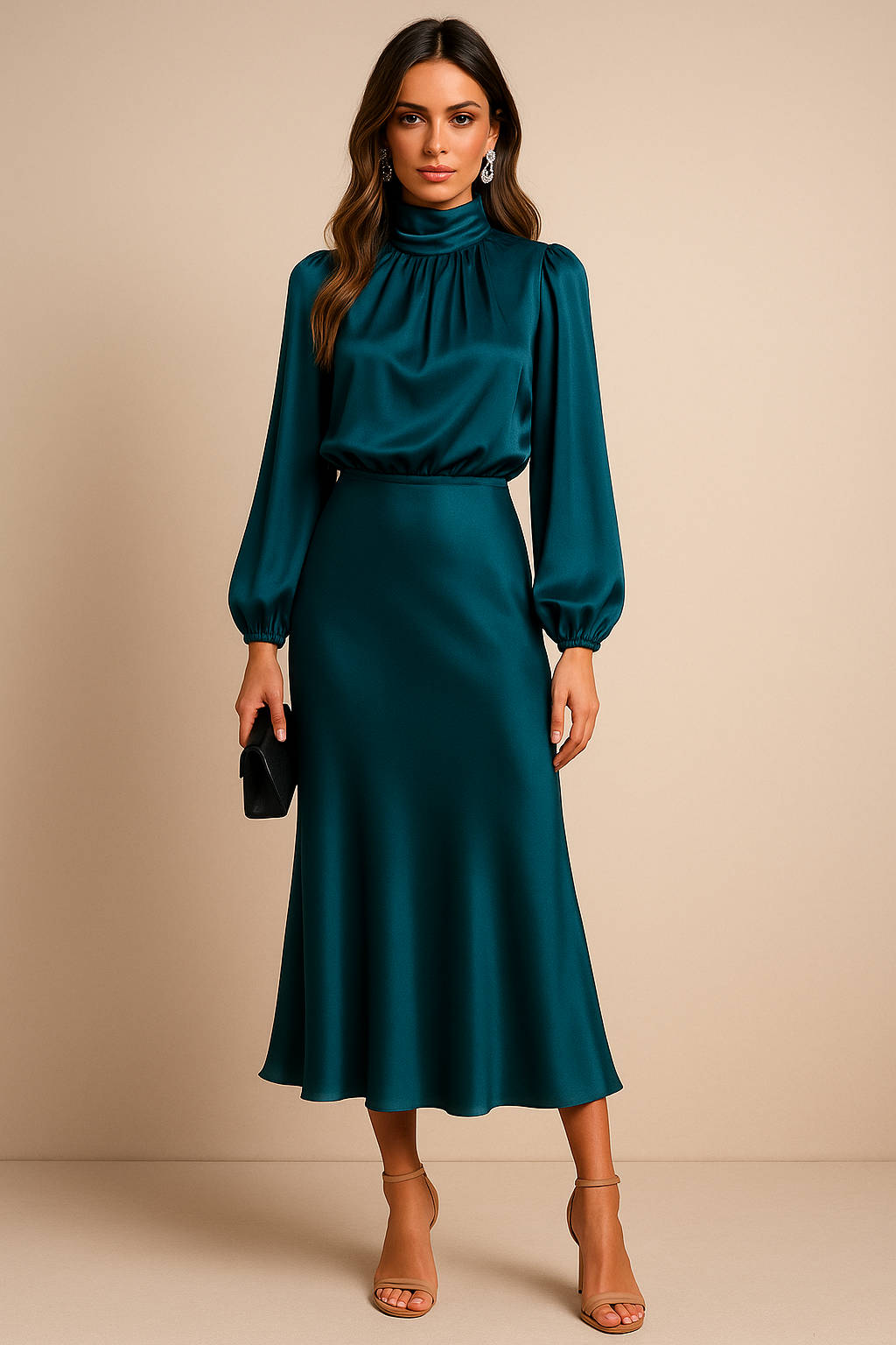 High-Waisted Midi Dress - Elegant Refined Silhouette