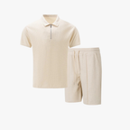 Co-Ord Set - Zip-Neck Polo Shirt & Shorts Everyday Casual Essential