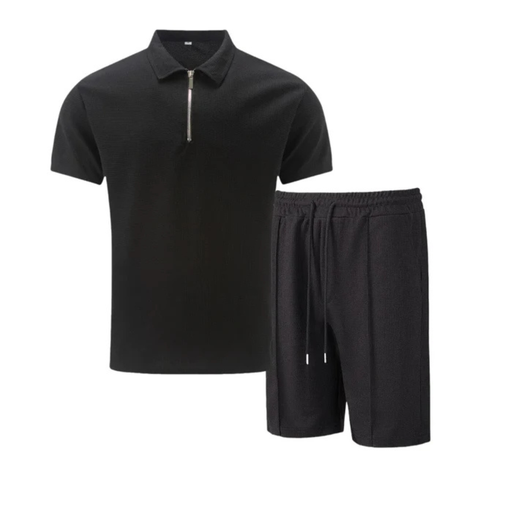 Co-Ord Set - Zip-Neck Polo Shirt & Shorts Everyday Casual Essential
