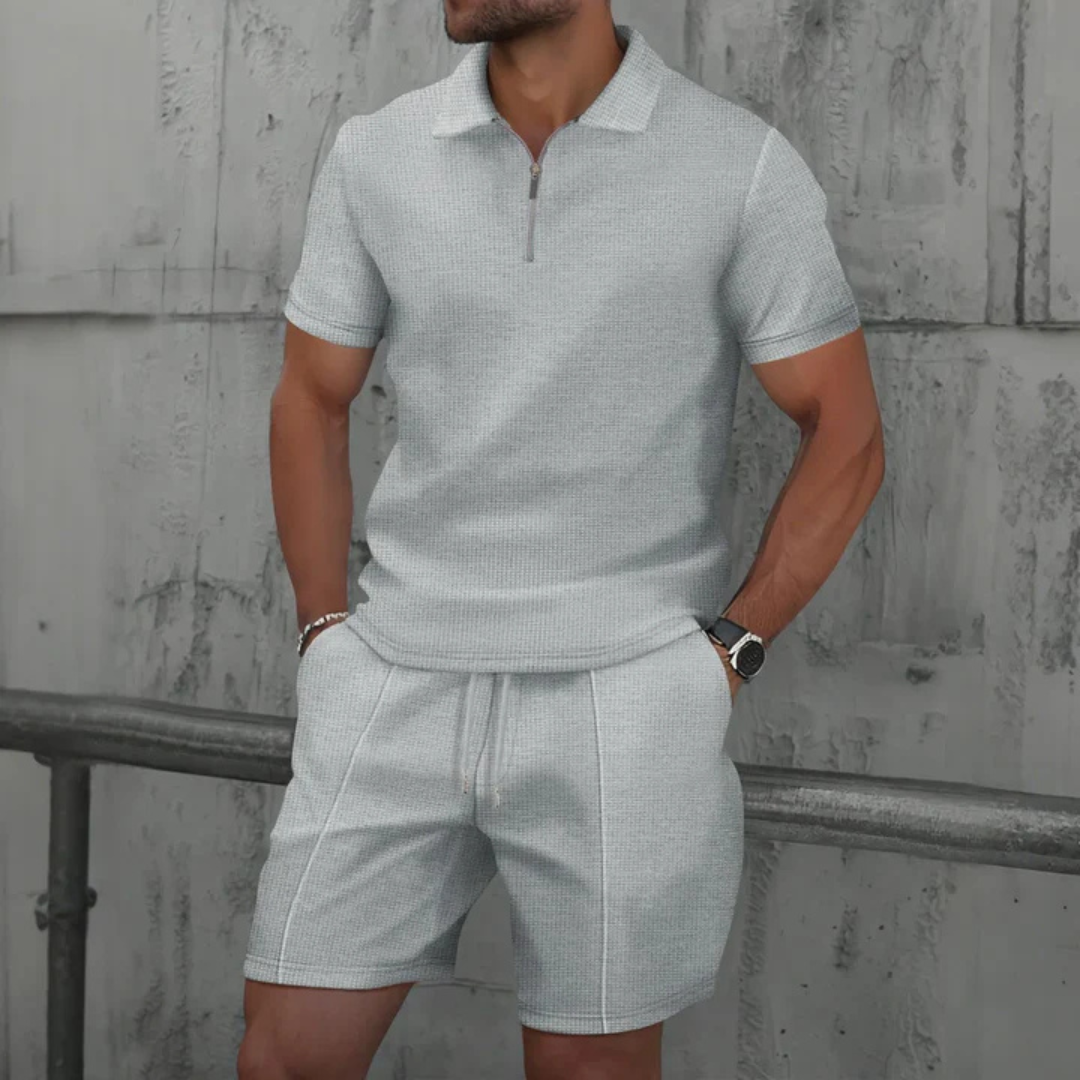 Co-Ord Set - Zip-Neck Polo Shirt & Shorts Everyday Casual Essential