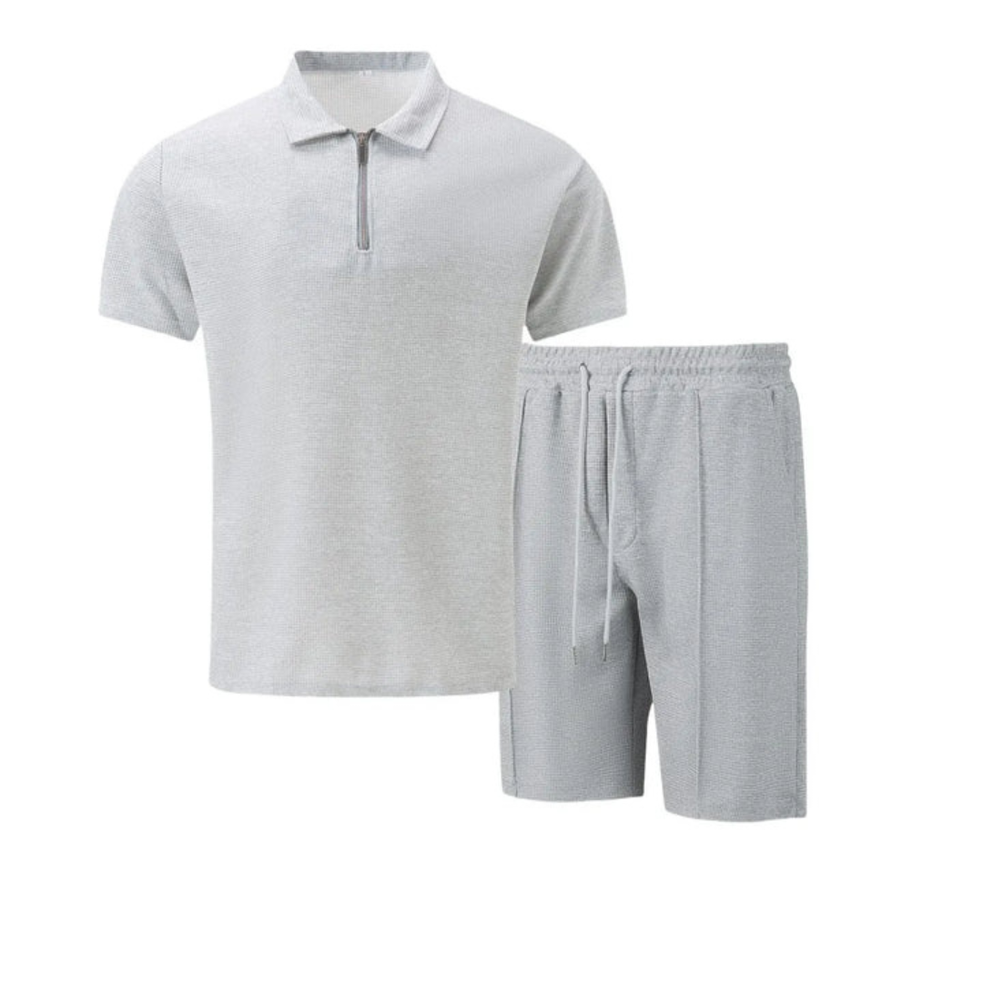 Co-Ord Set - Zip-Neck Polo Shirt & Shorts Everyday Casual Essential