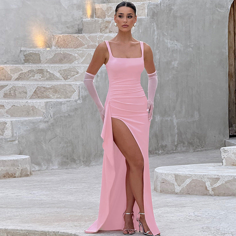 Open Back Slip Maxi Dress - Elegant Silhouette for Formal Occasions