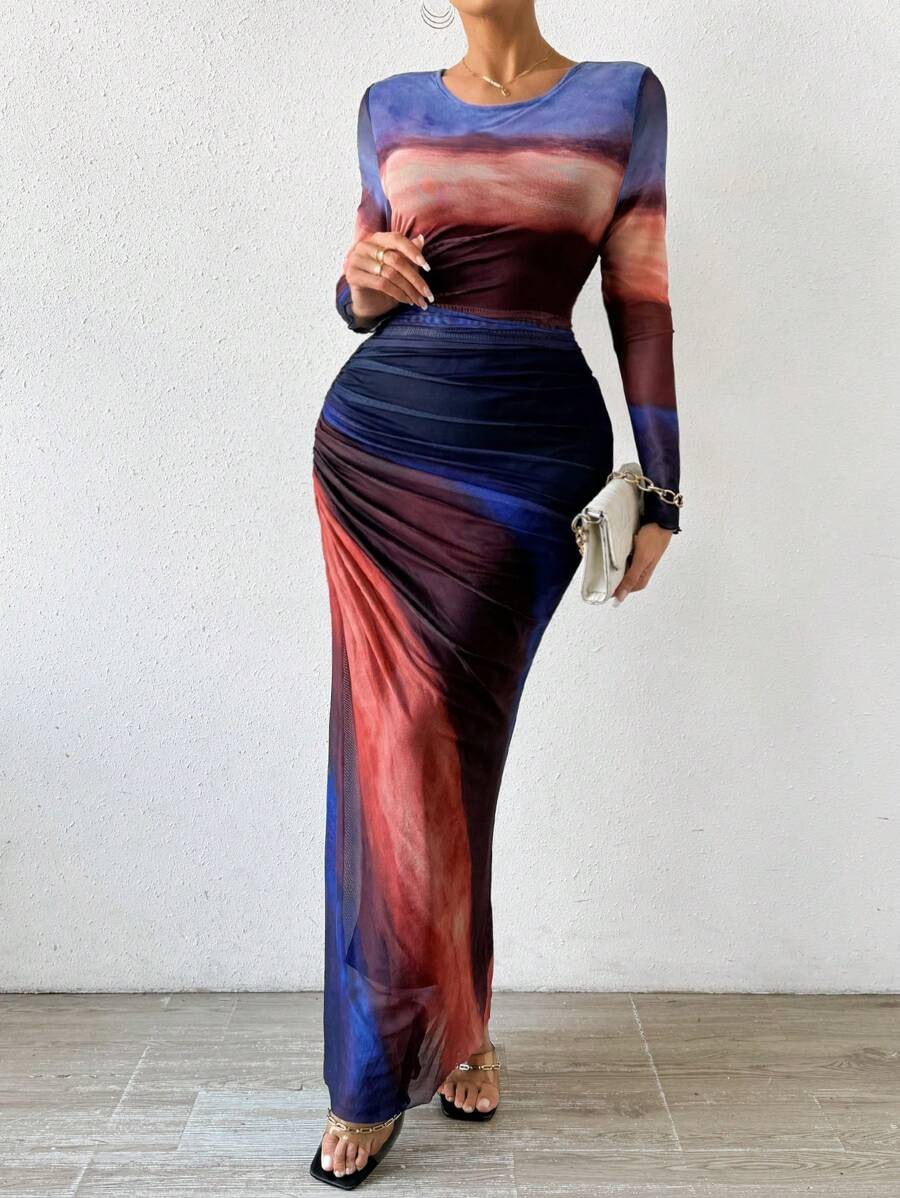 Round Neck Printed Maxi Dress - Bodycon Fit Everyday Elegance
