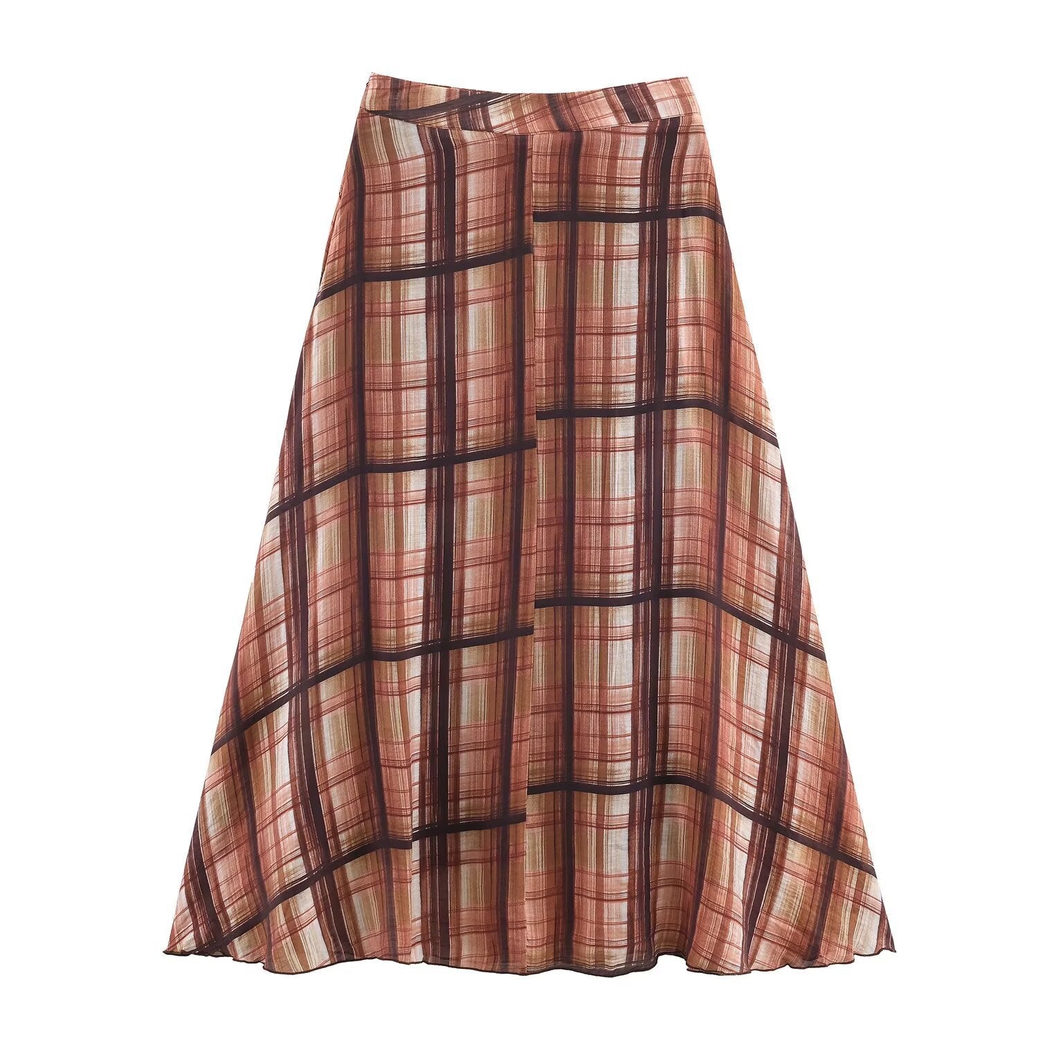 Check Tiered Maxi Skirt - Sheer Flowing A-Line Silhouette for Effortless Styling