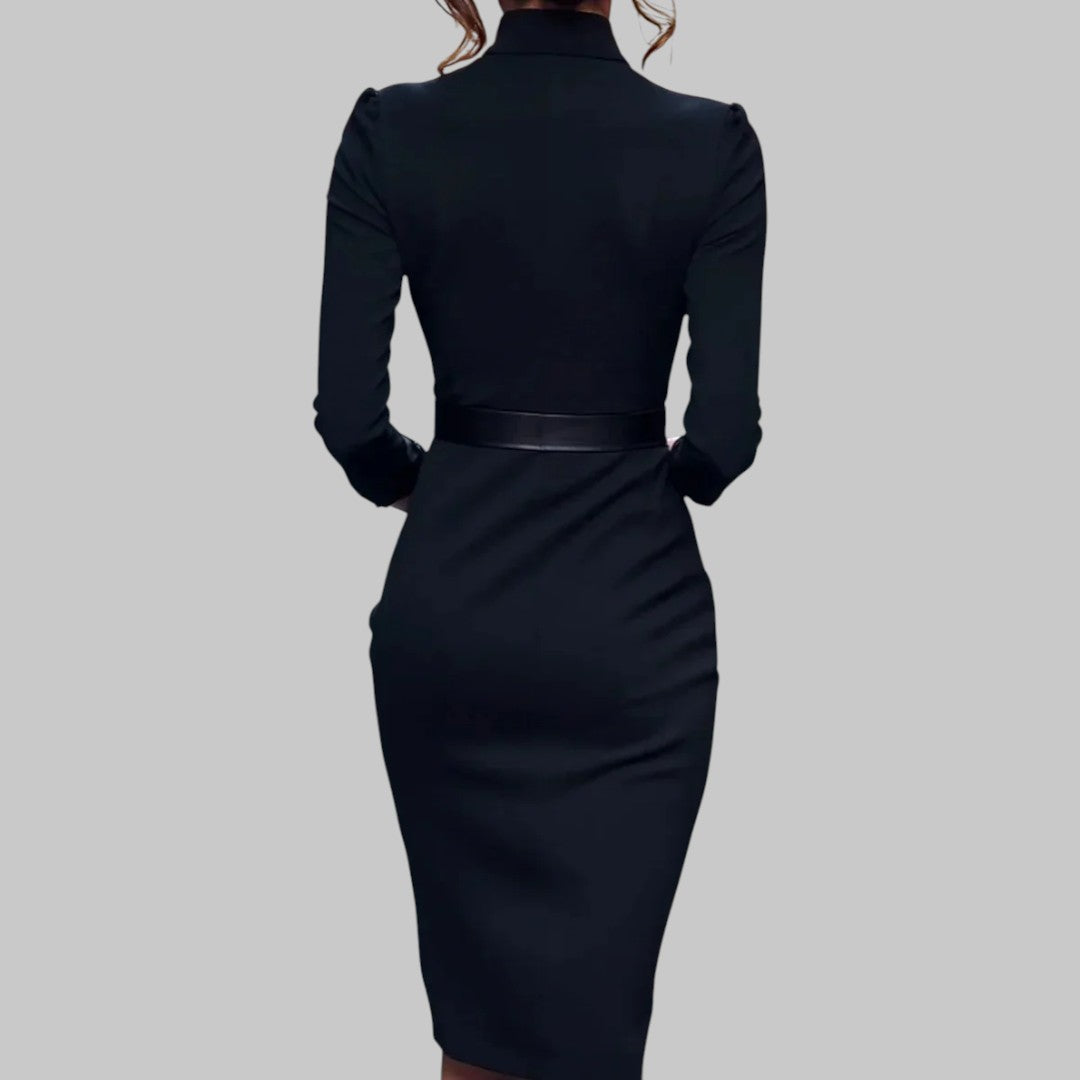 Marienne Midi Fitted Dress with Belt – Office Elegance