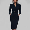 Marienne Midi Fitted Dress with Belt – Office Elegance